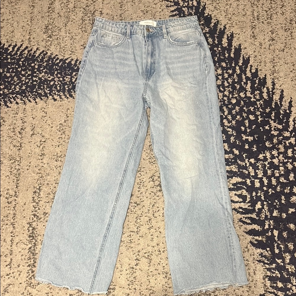 Women's Light Blue straight leg Jeans. Mid/high rise